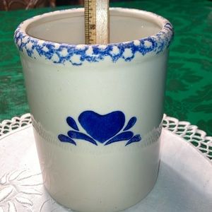 POTTERY  CROCK with med. blue heart and decorations on 2 sides.  $30